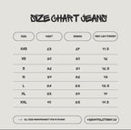 Blue Worn-Wash Bootcut Jeans size chart - measurements in inches