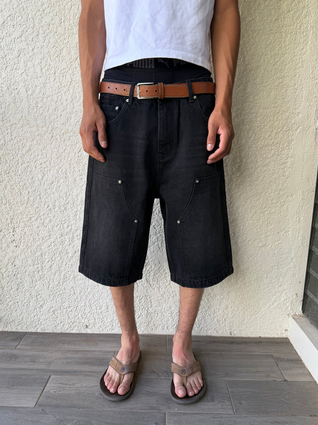 Black Double Knee Jorts