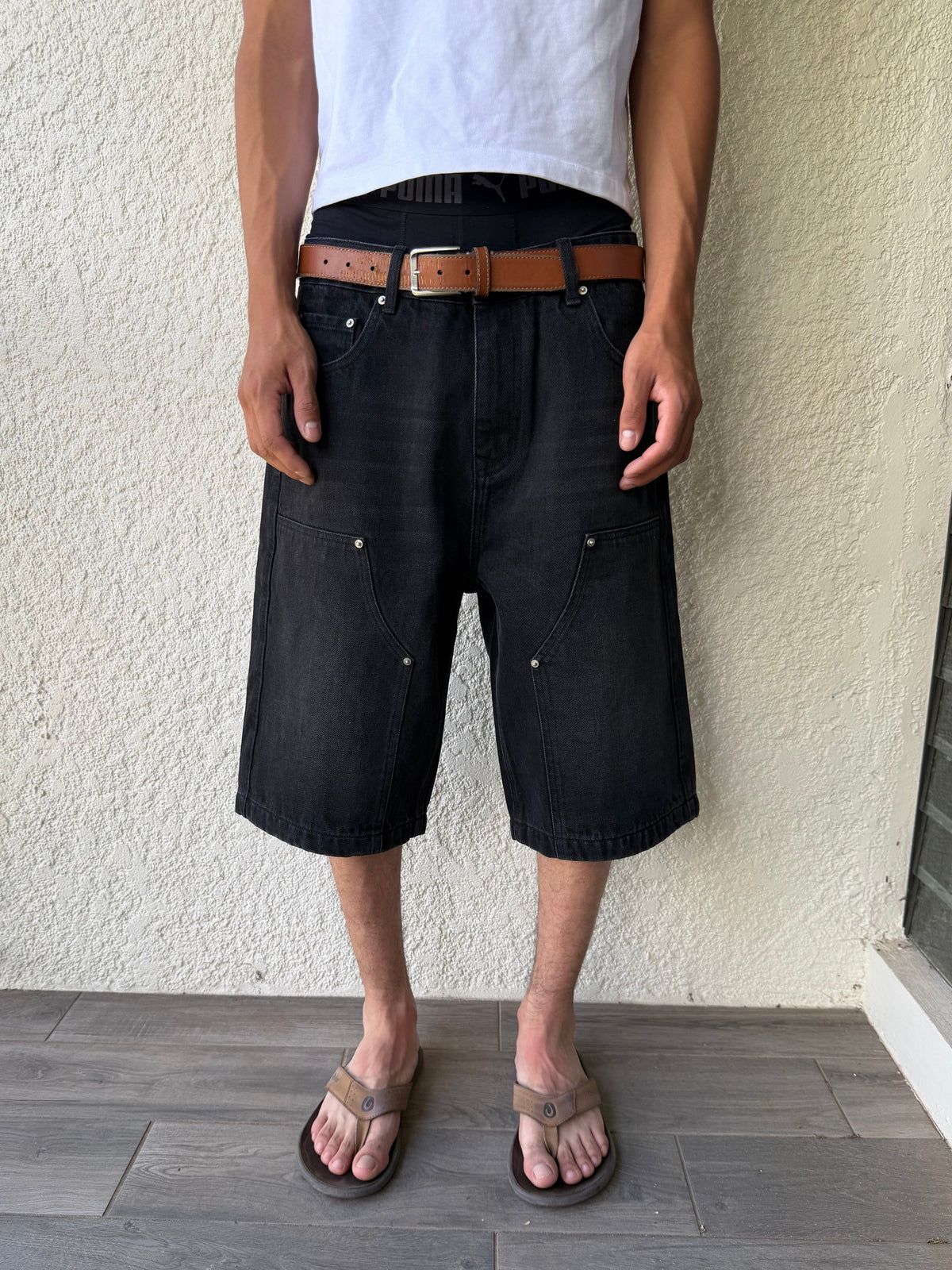 Black Double Knee Jorts
