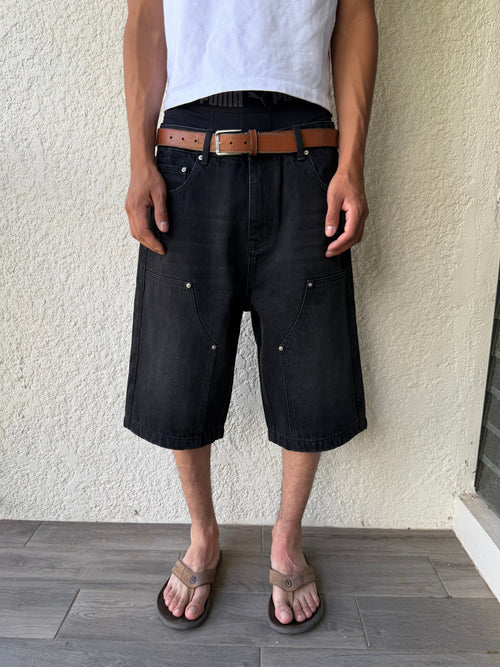 Black Double Knee Jorts