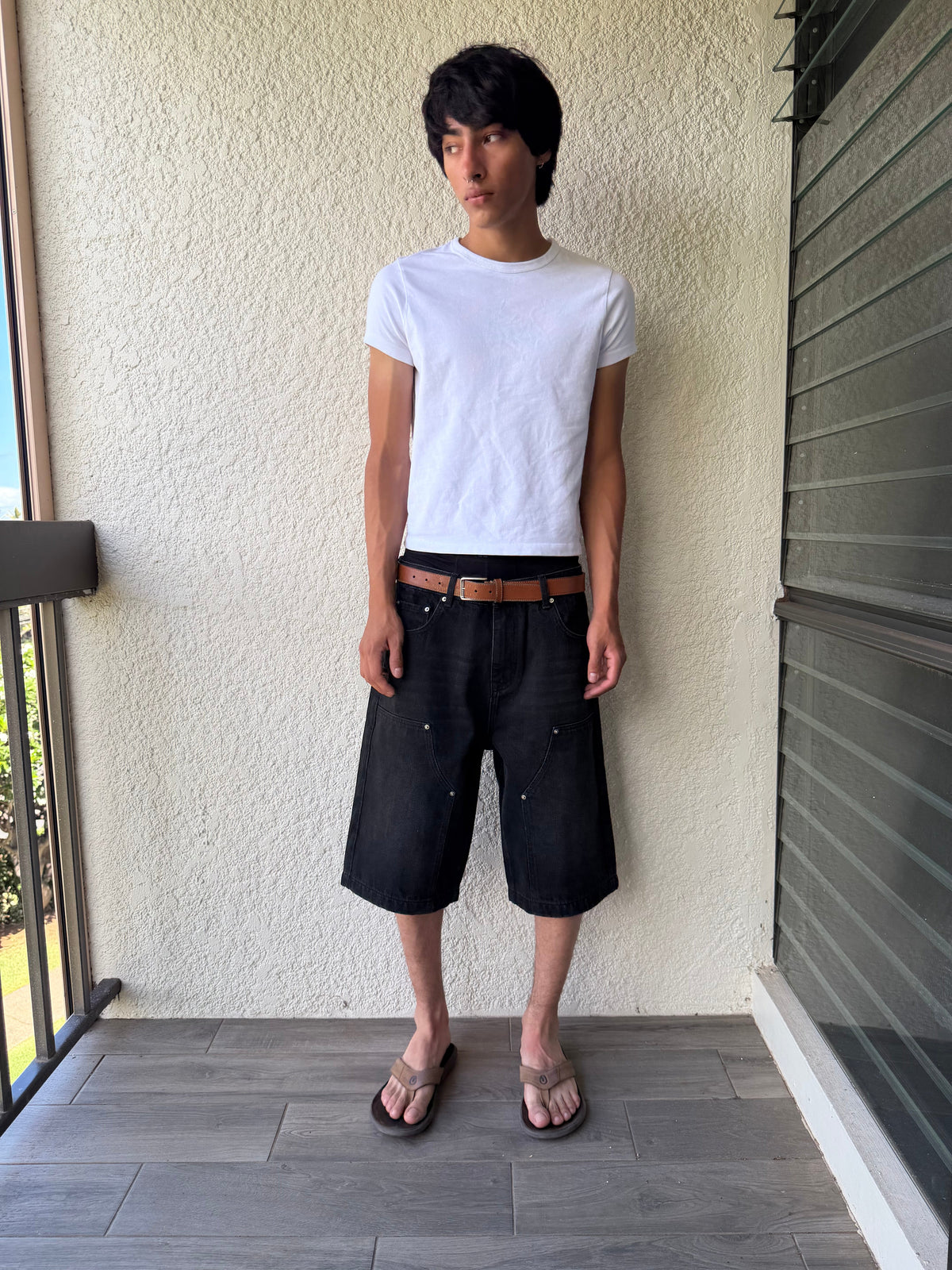 Black Double Knee Jorts